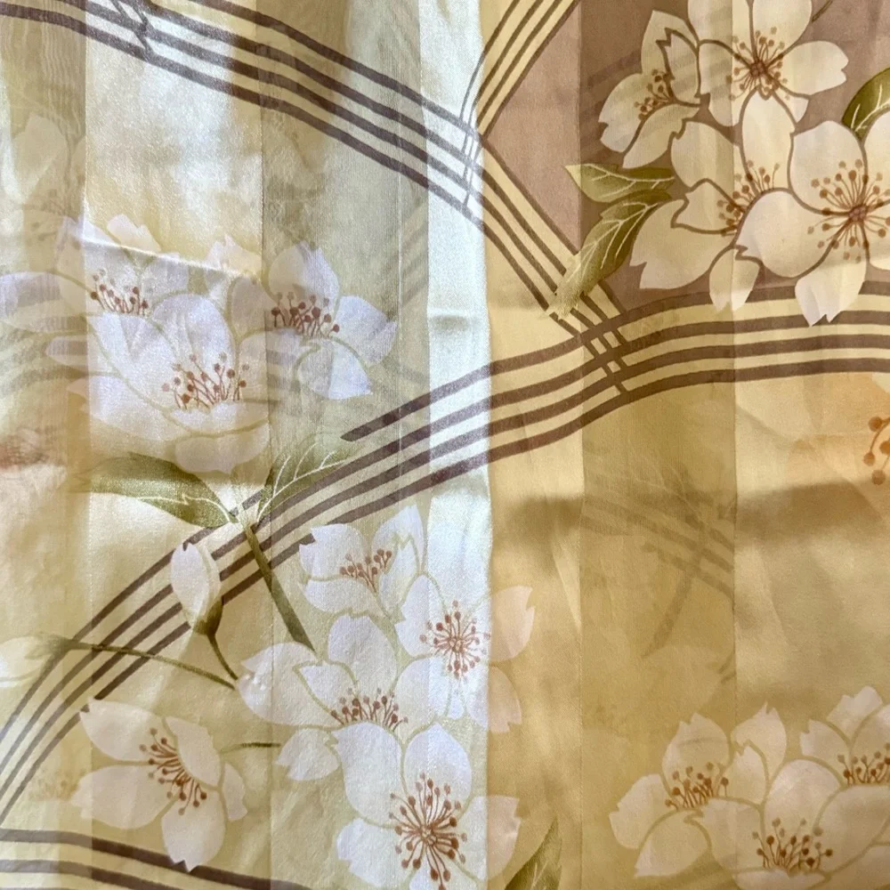 Oscar de la Renta Golden Cherry Blossom Silk Sateen Scarf, Rectangular (Oblong)